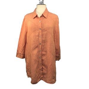 Richard Malcolm Woman Size 2X Peach Irish Linen Long Tunic Blouse Lagenlook